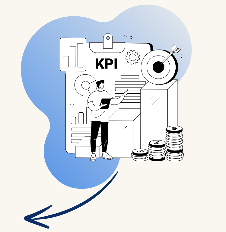 Illustration eines Mannes, der vor einem Board mit vielen Statistiken steht